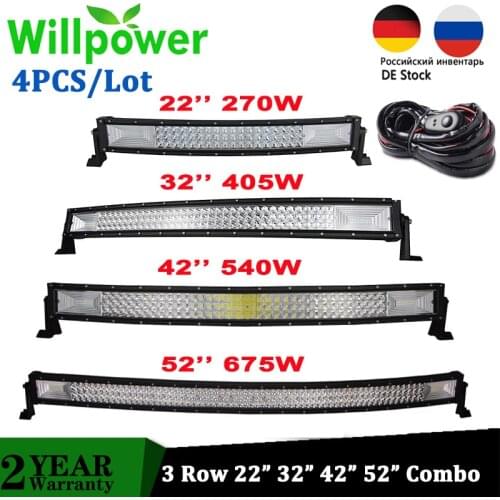 Willpower 4X 22" 32" 42" 52'' 3-Row LED Light Bar Offroad Combo Beam Led Work Light Wholesale for 4x4 Truck SUV ATV 4WD 12v 24V