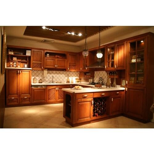 Country Style Modular Solid Wood Kitchen Cabinet Designs