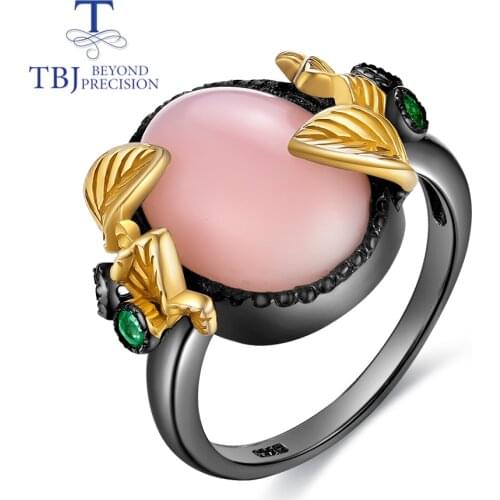 TBJ 100% Natural Peru pink Opal Ring oval cut 10*14mm 10ct gemstone fine jewelry 925 sterling silver nice gift for women wife