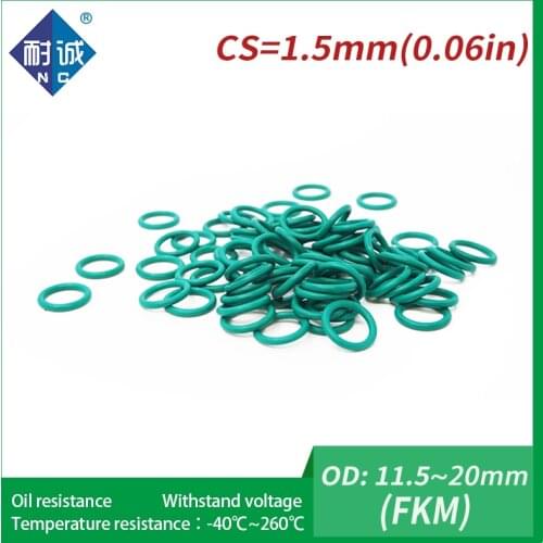 5PC/lot Rubber Ring Green FKM O ring Seals Thickness 1.5mm OD11.5/12/13/14/15/16/17/18/19/20mm Rubber O-Rings Fuel Washer