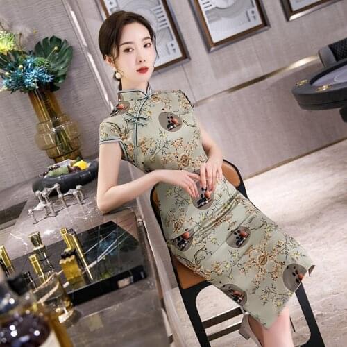 Spring And Summer 2020 Young Girls' Silk Cheongsam Daily Dress Double-Layer Short Sleeve Printed Cheongsam Chinese Dress Qipao