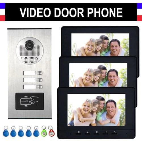 2/3/4 Units Apartment Intercom System Video Intercom Video Door Phone Kit HD Camera 7" Monitor with RFID keyfobs for 3 Household