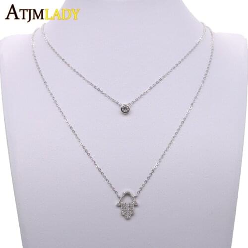 New 925 Sterling Silver pave AAA CZ tear Circular zircon CharM gold filled fashion trendy women chain doubl necklace