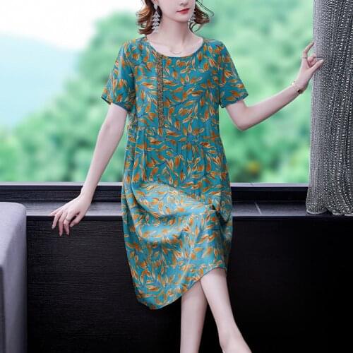 Summer Casual 4XL Plus Size Beach Midi Dress 2021 Elegant Bodycon Party Vestidos Women Boho Print Mulberry Silk Vintage Sundress