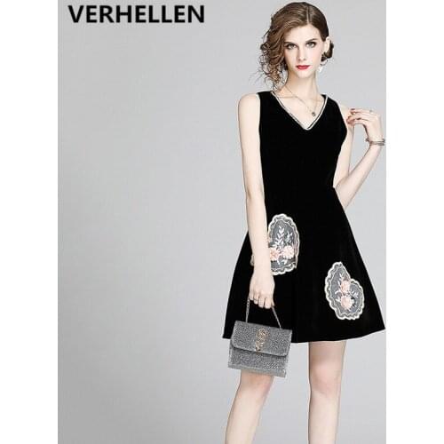 VERHELLEN High Quality 2020 Spring Fashion Runway Dress Womens Sleeveless Tank Retro Beading Floral Embroidery Vintage Dress
