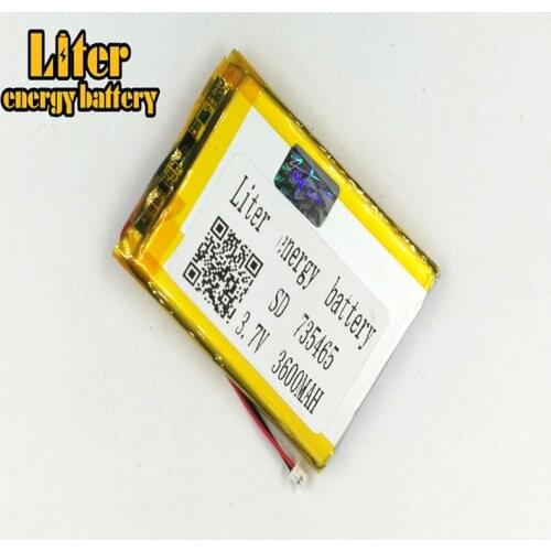 1.25MM 2pin connector 3.7V 735465 3600mah rechargeable lithium polymer battery with PCB for electronic device