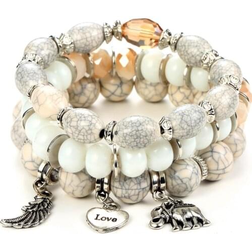 LOVBEAFAS 3PCS/SET Classical Bohemian Elastic Bracelets & Bangles For Women Vintage Stretch Boho Beads Bracelets Wedding Jewelry