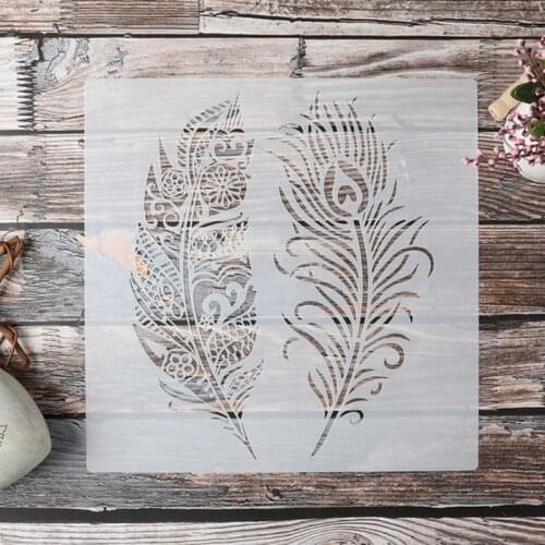 30*30cm Size DIY Craft Feather Mandala Stencils for Painting on Wood,Fabric,Walls Art Scrapbooking Stamping Album Embossing