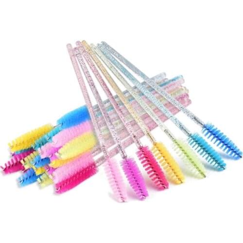 Good Quality Disposable 5/50Pcs/Pack Crystal Eyelash Makeup Brush Diamond Handle Mascara Wands Eyelash Extension Makeup Tool Hot