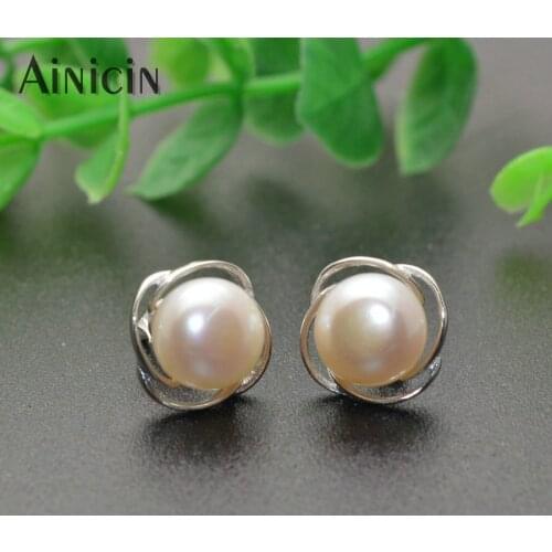 5pairs Natural Freshwater Pearl S925 Sterling Silver Flower Shape Stud Earrings Fashion Classics Women Party Jewelry Gift
