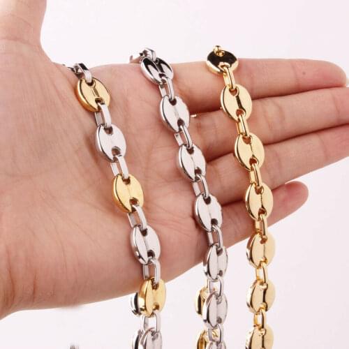 7/9/11mm Gold Stainless Steel Coffee Beans Chain Necklace for Men Women Trendy Link Chain Jewelry 7"-32"