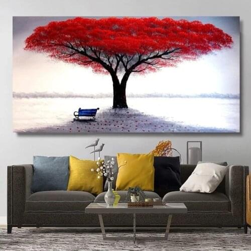 Abstract Tree Sunset Wave Oil Painting on Canvas Poster and Prints Scandinavian Wall Art Picture for Living Room Cuadros Decor