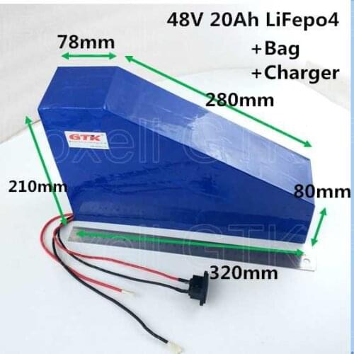 Rechargeable 48V 20Ah LiFepo4 battery pack with triangle bag and built-in BMS for 1000W ebike fat tire electric bike +Charger