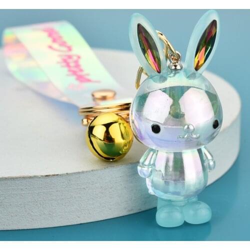 Acrylic Cartoon Cute Rabbit Doll Metal Keychain Animal Trinket Girl Boy Pendant Bag Car Key Ring Jewelry Lanyard Gift