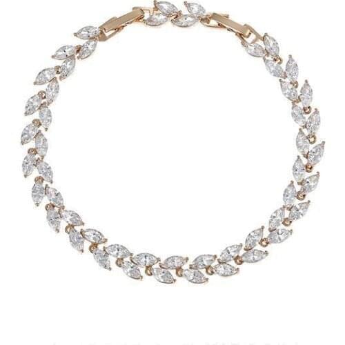 1111 50 % off Big sale 20 cm Leaf Zircon Bracelet For Women Gold Color 18 k / White Fashion Jewelry XP