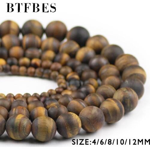 BTFBES Natural Matte Tiger Eye Stone Beads Beautiful 4 6 8 10 12mm Ore Round Loose Beads For DIY Jewelry Bracelet Making Ball