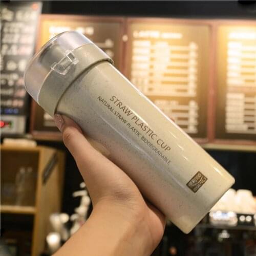 Wheat straw cup 400ml single layer with mouth flip portable strong and durable Organic wheat fiber safrty
