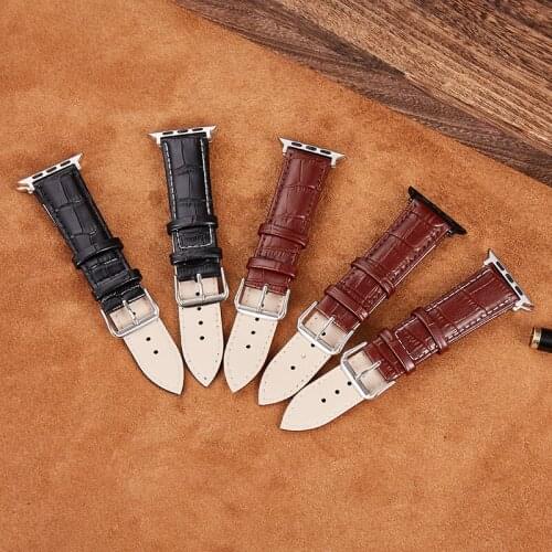 Business Leather Strap for Apple 6 SE 5 4 3 Watchband 44mm 40mm Bamboo Grain Strap 38mm 42mm for iwatch Watch Accessories