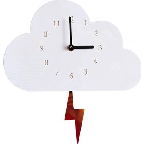 Wooden Cloud Wall Clock Cute Mute Art Decor Clock with Swing Prop Decor for Living Room Bedroom Kids Room