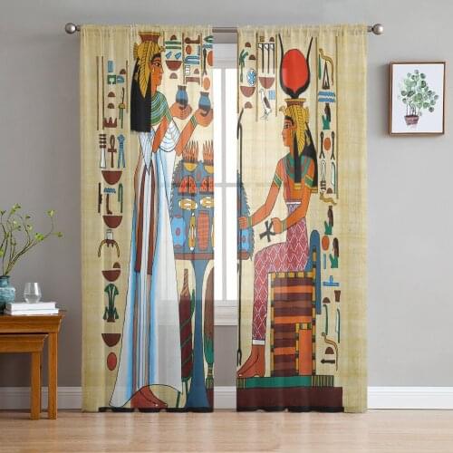 Ancient Egyptian Papyrus Modern Tulle Curtains for Living Room Bedroom Home Kitchen Window Sheer Curtains