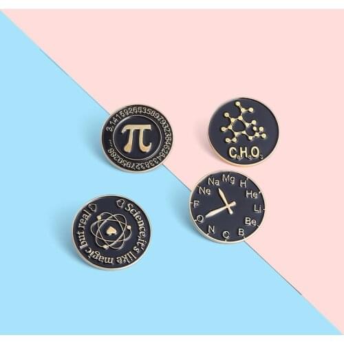 Scientific Style Enamel Lapel Pin Black Chemical Formula Brooches Garniture on Backpack Badge Gift for Women Men Jewelry Custom