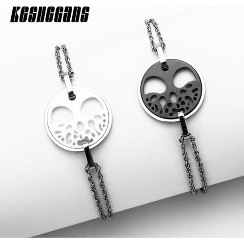 Fashion Hot Sale Hollow Life Tree Ceramic Bracelets White Black Circle Unique Design Stainless Steel Trendy Jewelry For Women