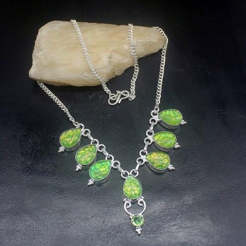 Hermosa Jewelry Gorgeous Green Dichroic Glass Silver Color Women Ladies Gifts Pendant Necklace Chain 42cm 20213485