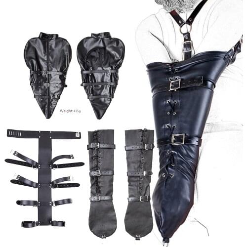 PU Leather Over Shoulder Arm Binder Body Harness Bondage Restraints Slave Glove Sleeves Harness Handcuff Armbinder Cosplay Cuffs