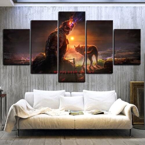 5 Piece HD Fantasy Art Soldier and Wolf Picture Metal Gear Solid 5 Game Poster Artwork Canvas Paintings Wall Art for Home Decor