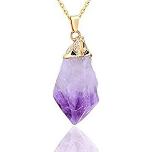 KFT Natural Raw Rough Irregular Stone Amethysts Citrines Healing Crystal Quartz Stone Pendat Chain Necklace Women Men Jewelry