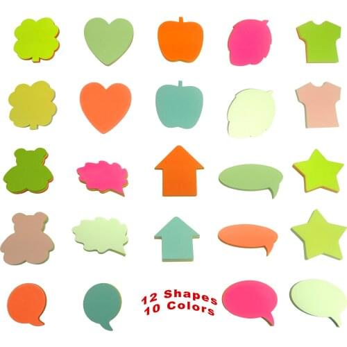 4A Shapes Sticky Notes,50 Sheets Neon Assorted and 50 Sheets Pastel Assorted in One Shape,12 Different Shapes,4A 50024