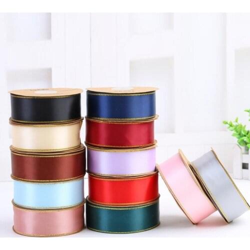 2pcs/lot 38mm Gold Edge Ribbons Gift Packaging Weddingchrismas Gift Headflowers Cake Boxes Bandages Wedding Accessories