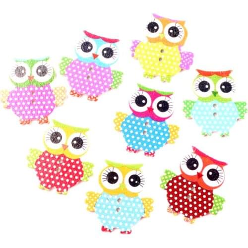 LF 50Pcs Mixed Owls Wooden Sewing Buttons For Clothes Needlework Scrapbooking Crafts Decorative Diy Accessories