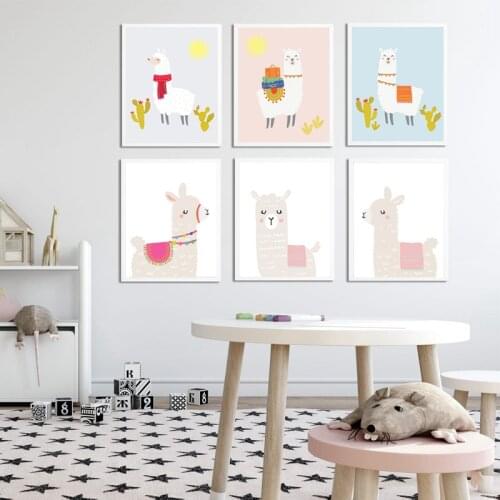 Cute Cartoon Llama Baby Nursery Wall Art Decorative Canvas Poster Picture Nordic Kid Bedroom Print Painting Picture Home Decor