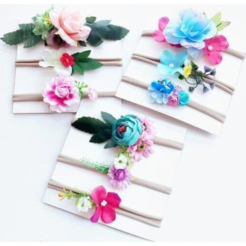 3 Pcs/Set Fashion Bohemian flower crown headband kids Party Floral Rose Wreath nylon hairband hair accessories