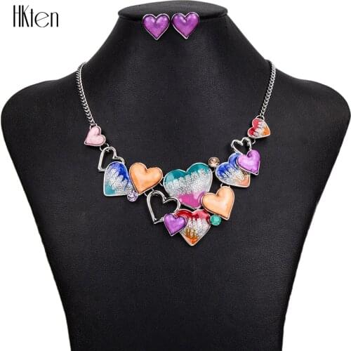 MS1504412Fashion Jewelry Sets High Quality 4Colors Necklace Sets For Women Jewelry Silver Plate Crystal Unique Love Heart Design
