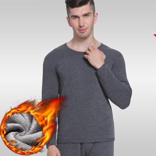 Men Cotton Thermal Underwear with Fleece Thickened Round Collar Sweater Young Middle-aged Old Cotton Long Johns Suit
