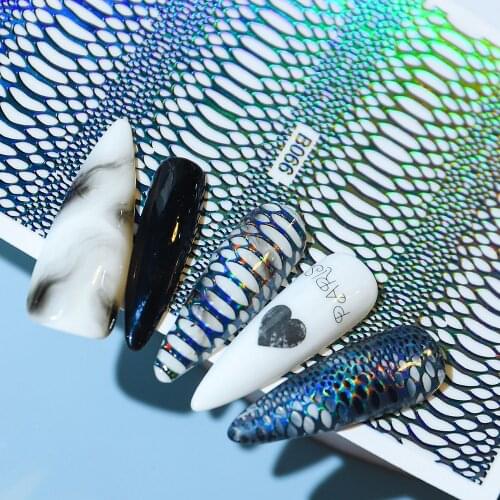 12pcs/lot Snake Skin Nail Stickers Decals Serpentine Adhesive 3D Nail Art Sticker Holographic Strips Nail Art Decorations