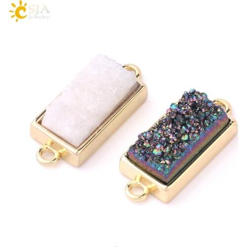CSJA Gold Color Natural Druzy Beads Square Shaped Drusy Quartz Connectors Women Diy Bracelet Earrings Jewelry Accessories F638