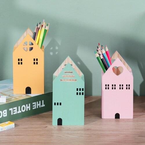Sharkbang New Arrival Kawaii House Shape Wood Pen Holder Desk Organizer Storage Box School Office Accessories Stationery