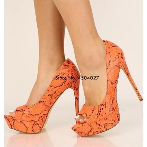 Women Stiletto Thin High Heel Pumps Sexy Peep Toe Snakeskin Pattren Fashion Party Bridal Lady Shoes