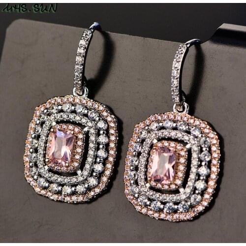 MHS.SUN New Luxury Female Zircon Drop Earrings Pink CZ Crystal Dangle Earrings For Women Wedding Banquet Jewelry 1Pair/lot