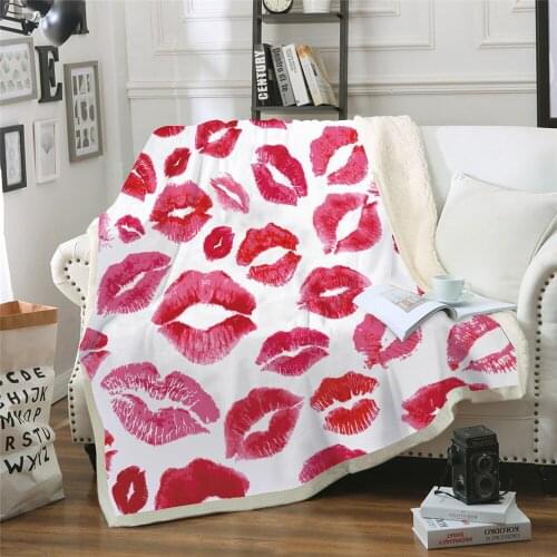 Lipstick Bed Blankets,Thick Double-Layer Plush 3D Printed Blanket Throws for Bed Sofa,Red Lips Travelling Camping Throw