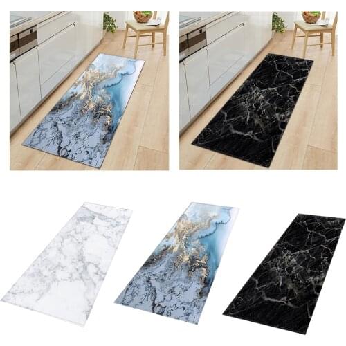 Rubber Backed Runner Area Rug Marble Effect Floor Mat Carpet for Bathroom