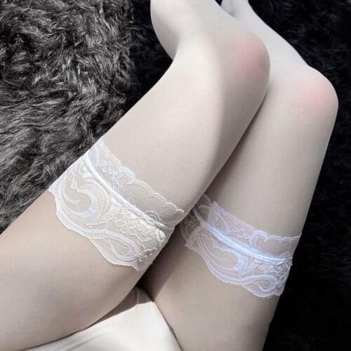 Sexy Lace Thigh High Stockings for Women White Black Erotic Sex Tights Cute Socks & Hosiery Fishnets Pole Dancing Sissy Clothes