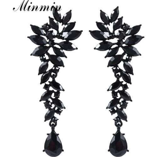 Minmin Smoke Grey Horse Eyes Crystal Flower Drop Earrings Shining Black Rhinestone Teardrop Women Earrings Party Jewelry MEH1566