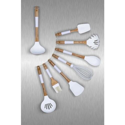 Slikon Bamboo 9 Piece Spatula Serving Spoon Kit Set