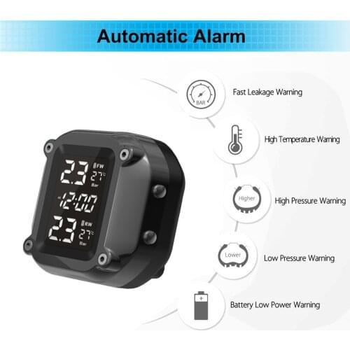 Waterproof Smart Charging Motorcycle TPMS Motor Tire Pressure Tyre Temperature Monitoring Alarm System with 2 External Sensors