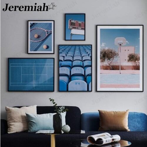 Modern Tennis Court Canvas Painting Simple Blue Seat Poster Wall Art Nordic Home Living Room Decoration Accessories