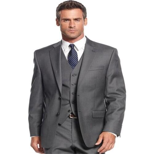 Dark Grey Single Breasted Mens Suits 3 Pieces Wedding Suits for Men Groom Tuxedos Business Formal Suit (Jacket+Pants+vest+tie)